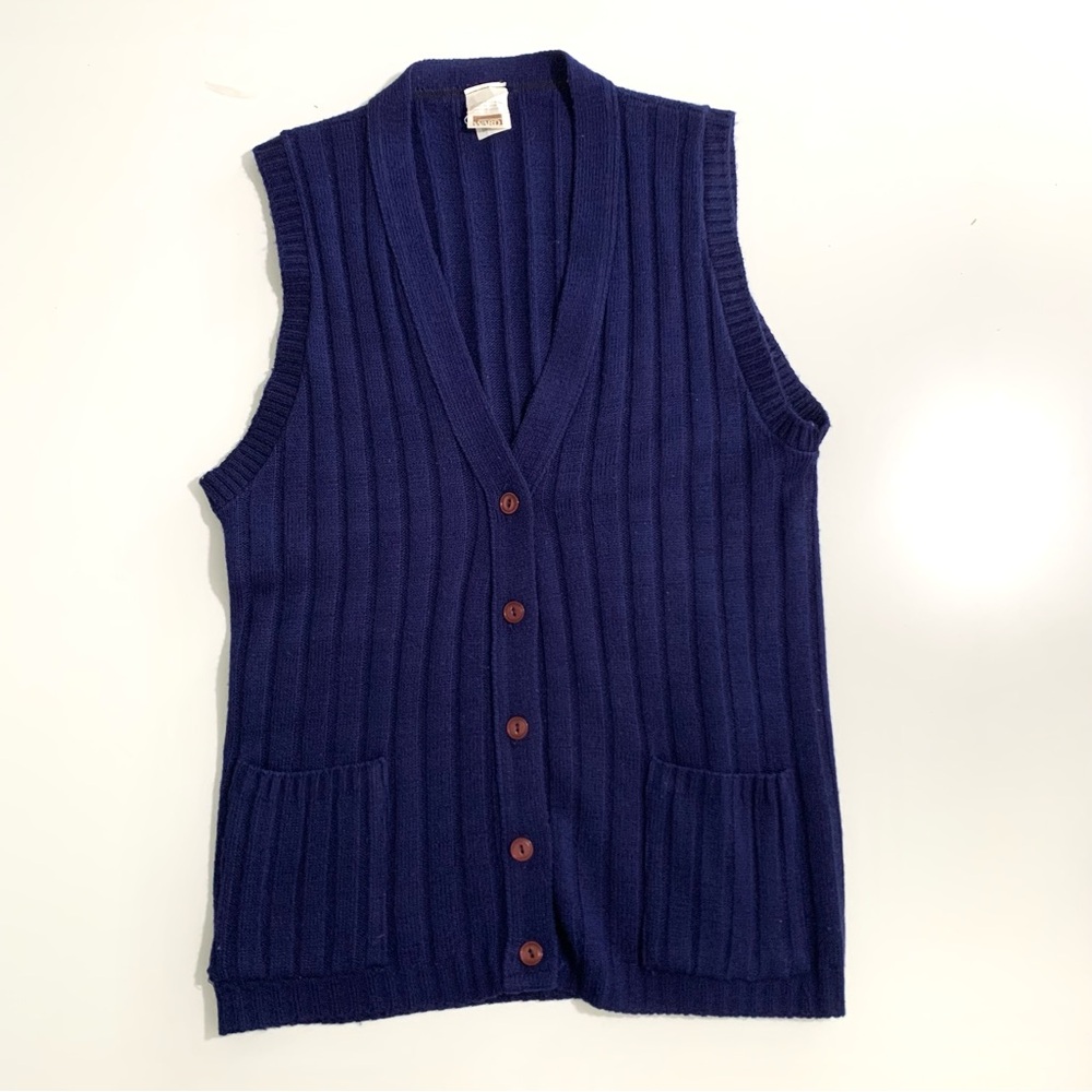 Vintage Montgomery Wards Navy Blue Sleeveless Cable Knit Sweater Vest Medium - Picture 5 of 11
